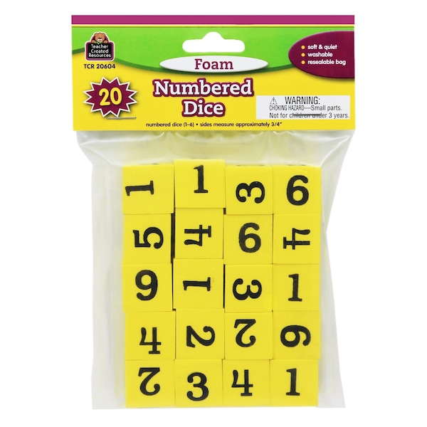 Foam Numbered Dice (1-6), 20 Pieces, PK3